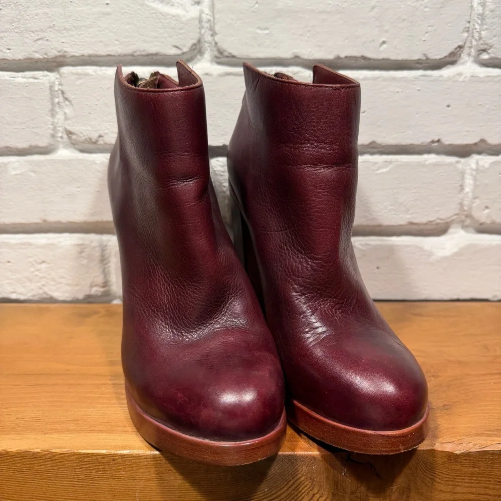 Dolce Vita Burgundy Leather Ankle Boots Chunky 70s Platform Block Heel Size 9.5